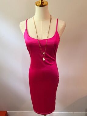 Sleek Hot Pink Satin Slip Dress